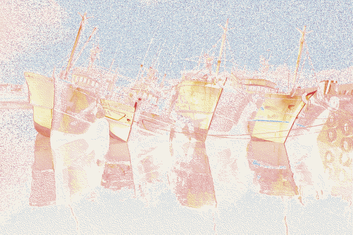 Some boats, listing.