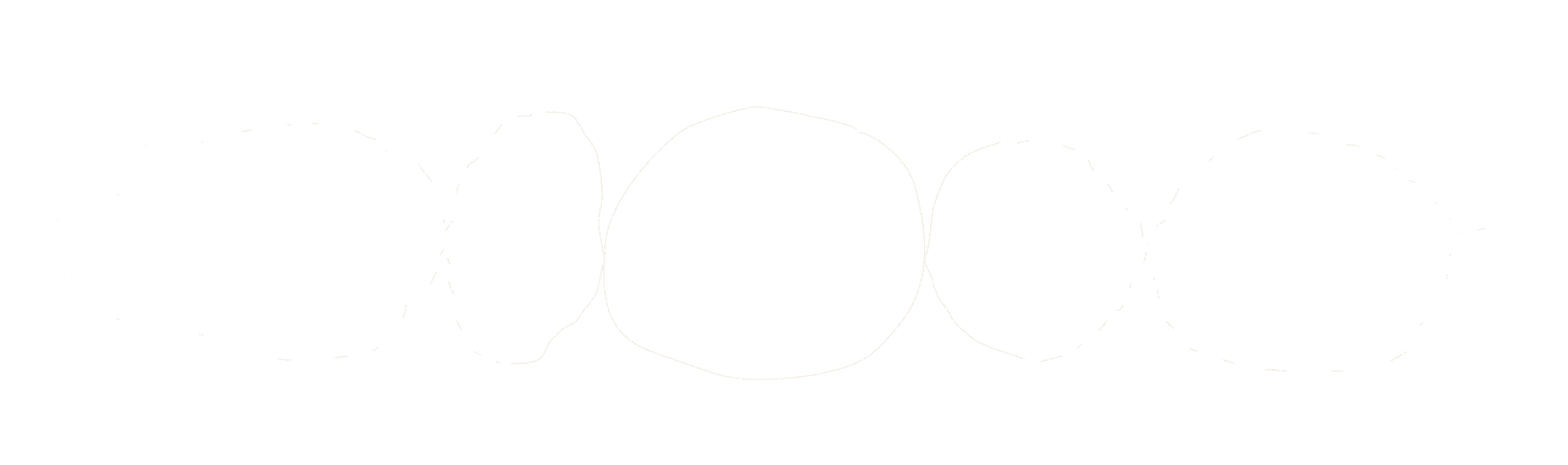 A large white circle at the center. To its right and left, a large half-dotted circle. Another layer outward, a pair of fully-dotted circles that are stretched infinitely to a point or line at their far edges.